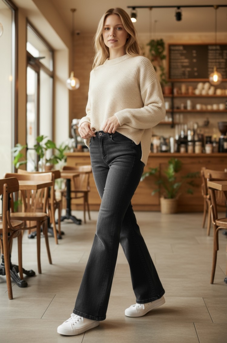 Jeans nero a zampa Yes-Zee