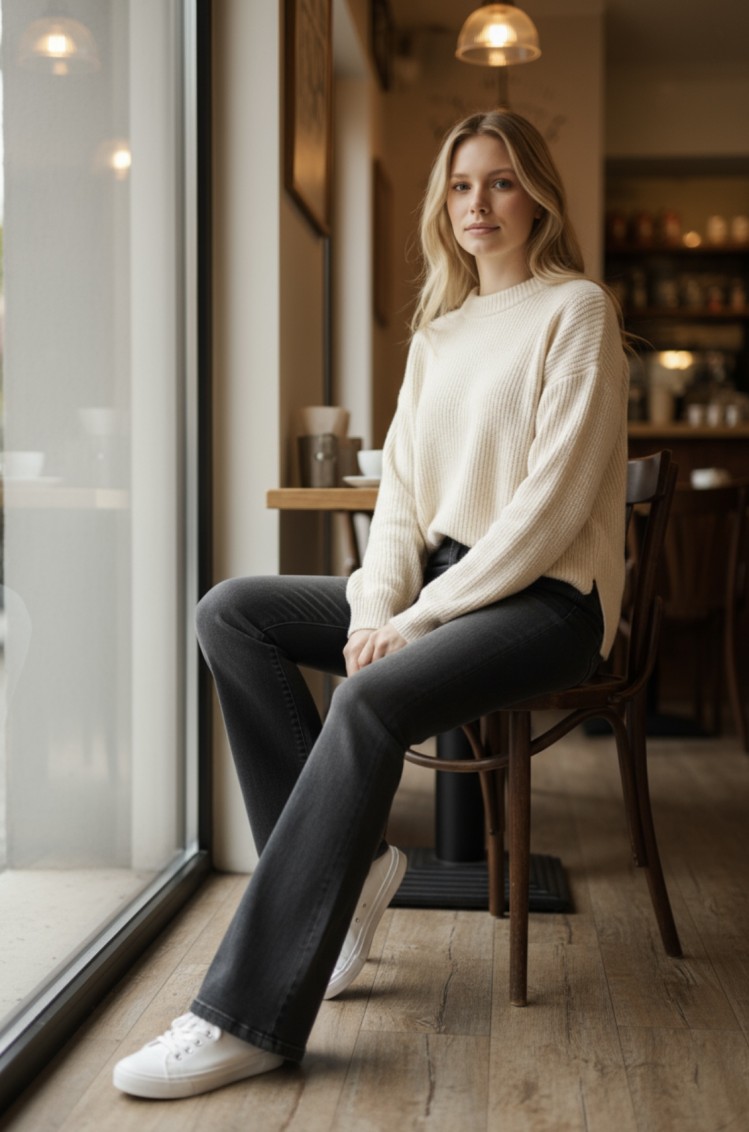 Jeans nero a zampa Yes-Zee