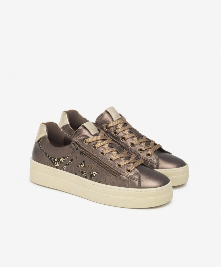 Sneakers Donna bassa in pelle e brillantini