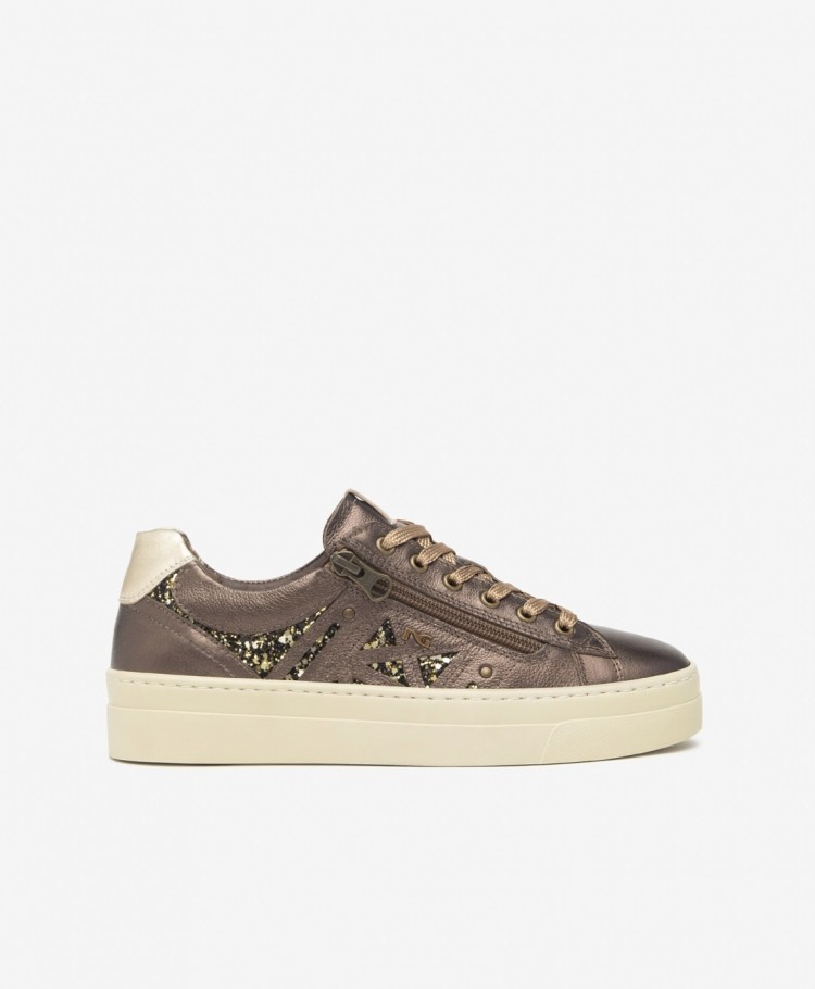 Sneakers Donna bassa in pelle e brillantini