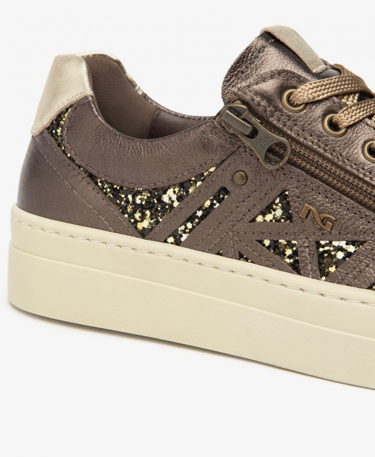 Sneakers Donna bassa in pelle e brillantini
