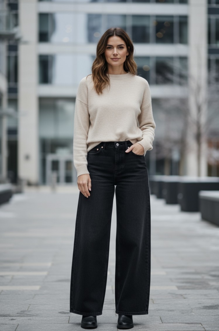 Jeans nero a palazzo Yes-Zee