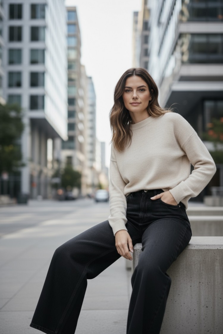 Jeans nero a palazzo Yes-Zee